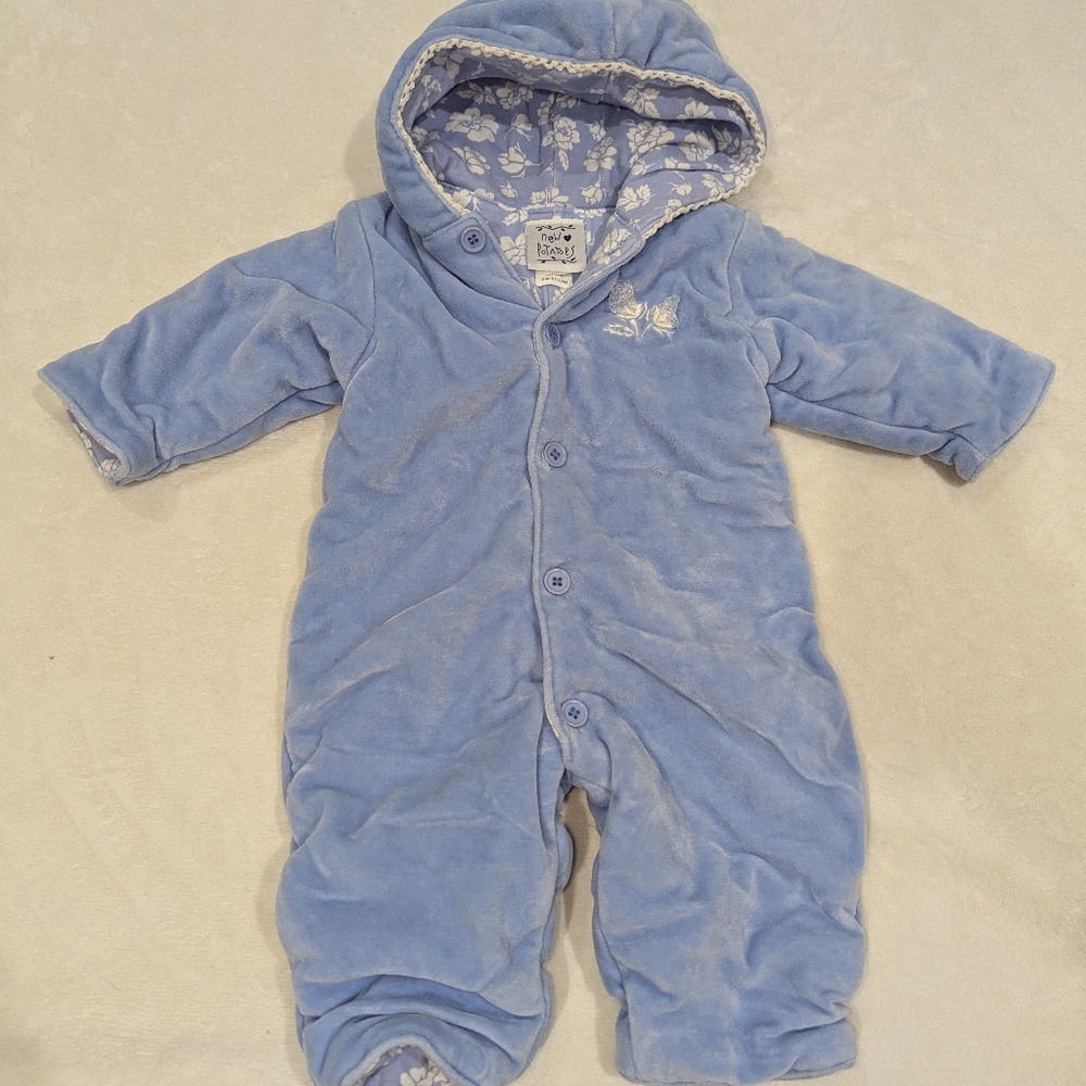 Vintage New Potatoes Baby Blue Bunting Suit